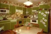 1970s kitchen with avocado green cabinetry